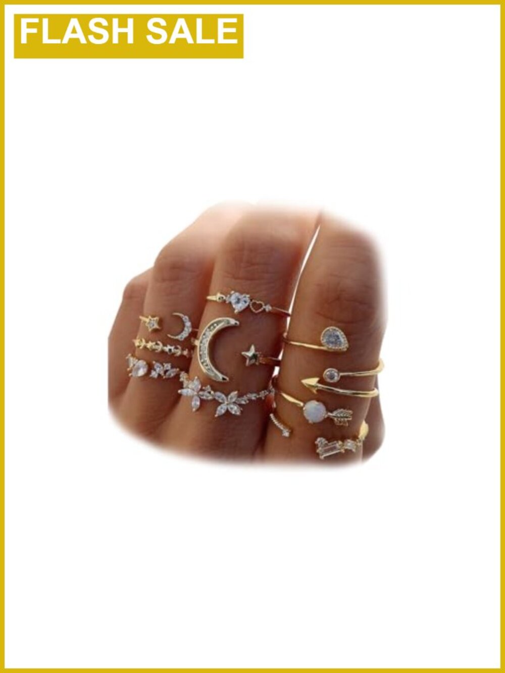 Gold Stackable Rings Set for Women Moon Star Knuckle Midi Rings
